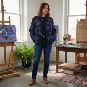 Tantrum Collection Button Up Women's M Floral Silk Blend Long Sleeve Jacket NWT